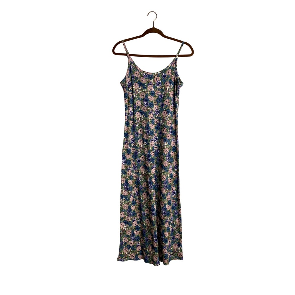 Vintage 90s Tickets Floral Ribbed Knit Slip Dress Made in USA Whimsigoth Maxi